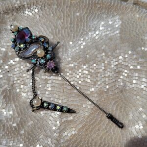 Florenza Hat Pin Stick Pin ~ Vintage ~ Victorian Revival ~ Rhinestones ~ Flaws